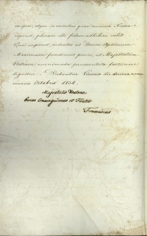 Τα διαπιστευτήρια του πρώτου Πρεσβευτή της Αυστρίας στην Ελλάδα Anton Prokesch von Osten, υπογεγραμμένα από τον Αυτοκράτορα Φραγκίσκο σελ. 2
