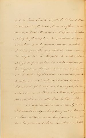French Minister of Foreign Affairs Count Auguste de la Feronnays notifies Governor of Greece Ioannis Kaposistrias of the nomination of Baron Antoine Juchereau de Saint-Denis as the French Consular Agent to the Greek Government Page 2