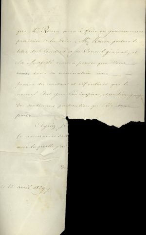ο Υπουργός Δικαιοσύνης της Γαλλίας Joseph-Marie Portalis ανακοινώνει στον Ι. Καποδίστρια ότι ο Βασιλιάς της Γαλλίας Κάρολος Ι΄ αποφάσισε να ανακαλέσει τον Βαρώνο A. Juchereau de Saint-Denis και να αναβαθμίσει τη διπλωματική εκπροσώπηση της Γαλλίας στην ελληνική Κυβέρνηση διορίζοντας ως Αντιπρεσβευτή (Résident) και Γενικό Πρόξενο τον Βαρώνο Achille Rouen σελ. 3