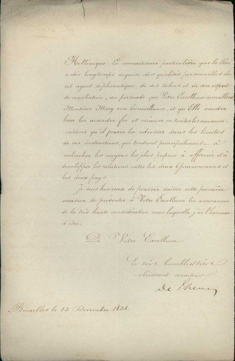 The credentials of the first Belgian Chargé d’Affaires in Athens Benjamin Mary Page 2