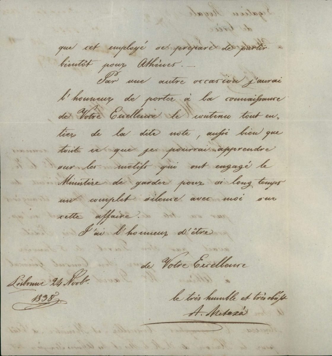 Greek Ambassador in Madrid and Lisbon Α. Metaxas informs the Ministry of Foreign Affairs that the Portuguese Government issued a Decree in 5 January 1837 appointing David Pacifico as Consul General of Portugal in Athens Page 2