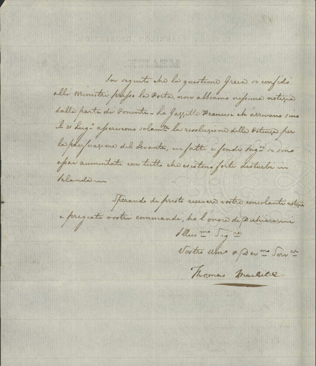 Μία από τις πολλές αναφορές που έστειλε ο Γενικός Πρόξενος της Ελλάδας στη Μάλτα Thomas McGill από το 1827 και μετά σελ. 2