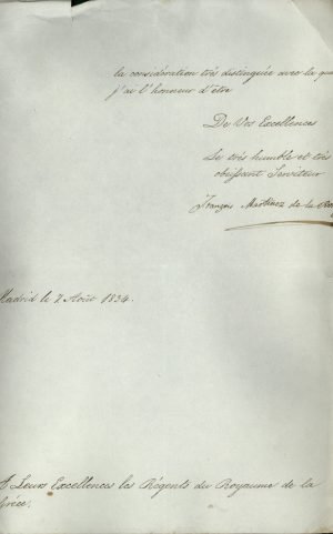 The Prime Minister of Spain, Francisco Martínez de la Rosa, sends a letter to the Regents of Greece announcing the satisfaction of Regent Maria-Cristina for the ascension of King Othon to the Greek throne Page 3